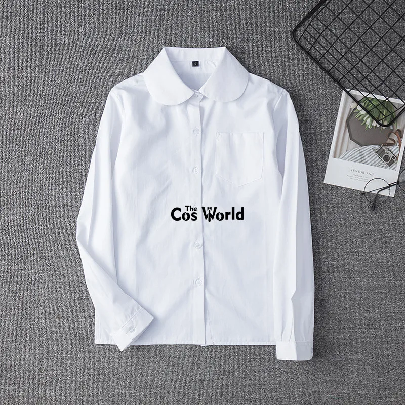 XS-5XL Men's Women's Spring Autumn Round Neck Long Sleeve Slim White Shirt Tops Blouses For JK School Uniform Student Clothes