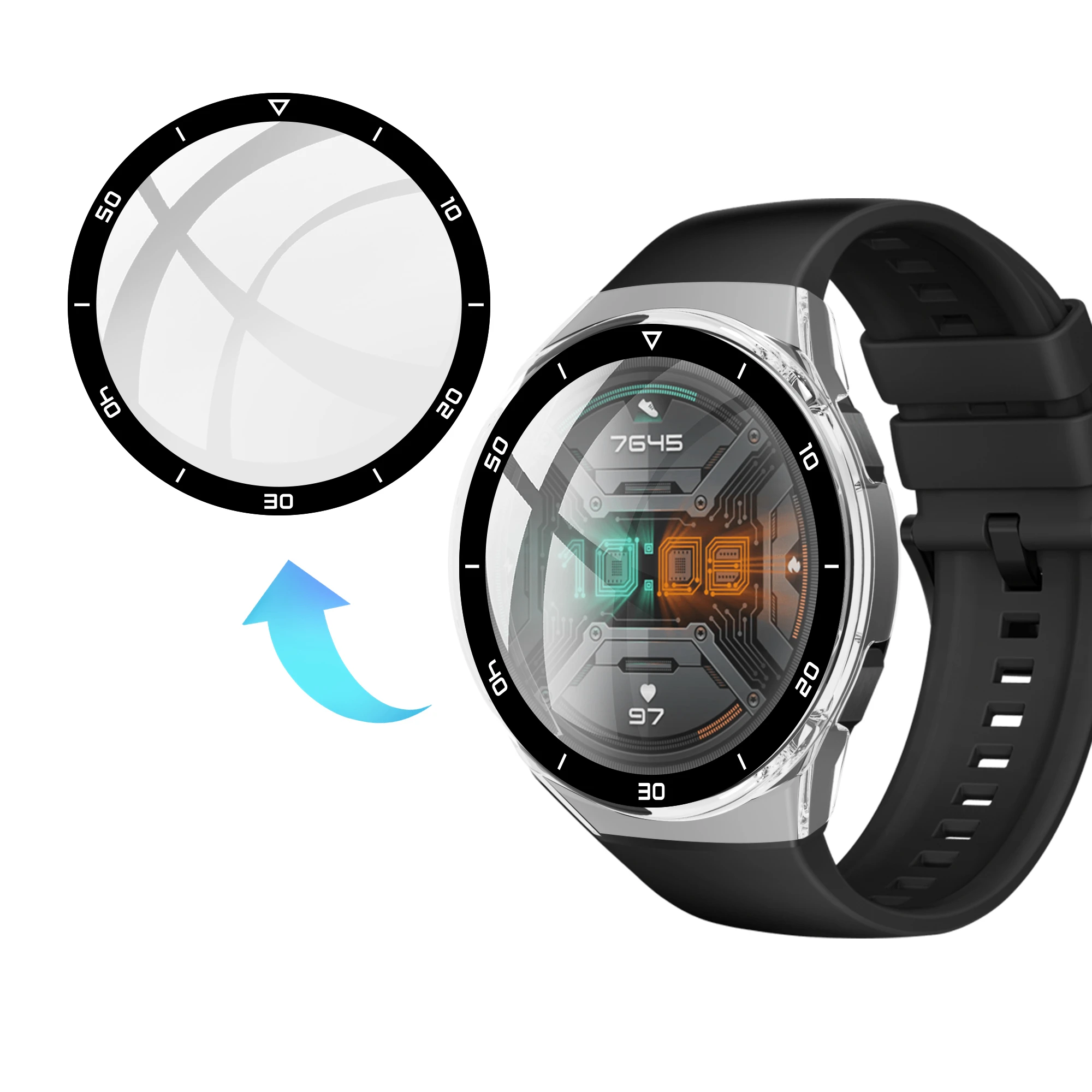 Funda protectora de pantalla de vidrio para Huawei GT 2e/GT2 E Sport Watch GT2e, cubierta protectora de parachoques, accesorio