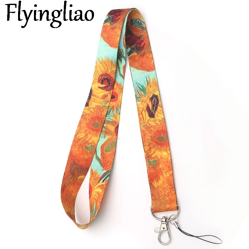 Van gogh Sunflowers Oil Painting Lanyard for Keys Phone Cool Neck Strap Lanyard for Camera ID Badge Cute webbings ribbons Gifts