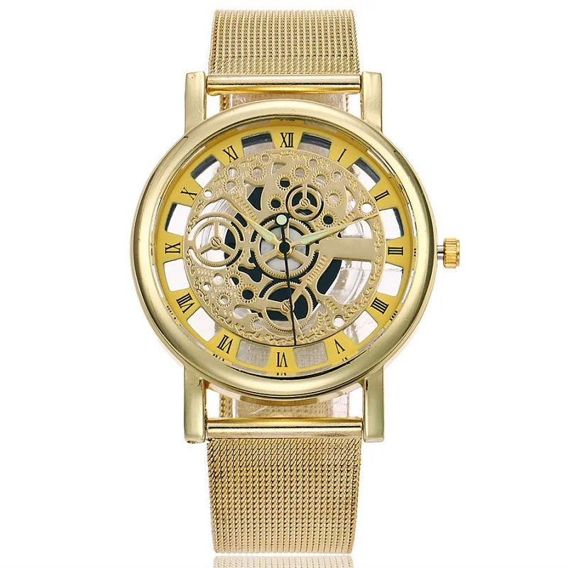 Pop Plush Skeleton Watch Men Women Wrist Watch Vogue Watch Homme Pop Gold Wrist Watch Men of Steel Mesh men see reloj mujer