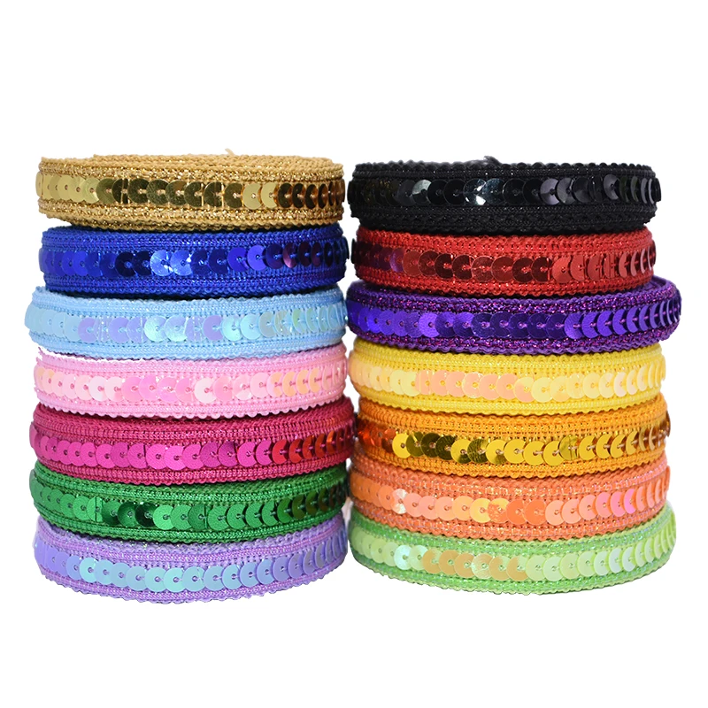 5Meter 12mm Sequin Ribbon Lace Trimming Fabric Clother For Dress Clothes Headdress Bridal DIY Craft Sewing Accessories