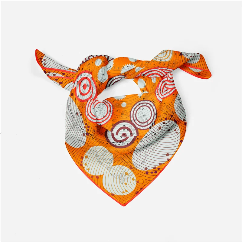 53cm Woman Scarf Shawl 100% Twill Silk Square Scarf Geometric Lines Print Neckerchief Bandana Headband Hijab Scarves & Wrap