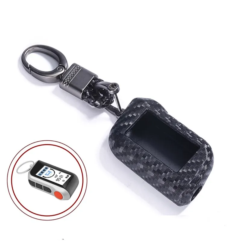 Carbon Fiber Silicone Car Key Case For Starline A39 A36 A63 A93 Two Way Car Alarm LCD Remote Controller Fob Cover KeyChain Prote