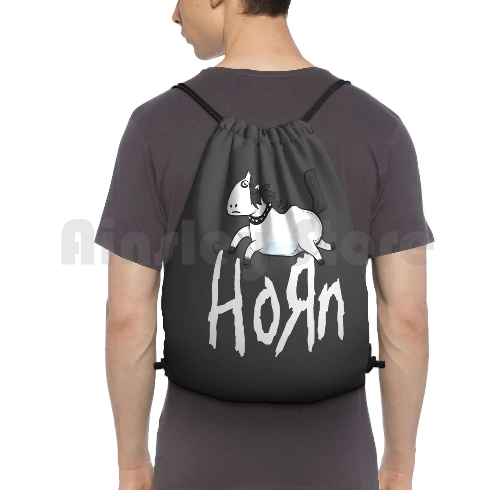 Horn Funny Emo Unicorn Heavy Rock Band Fan Backpack Drawstring Bags Gym Bag Waterproof Horn Korn Music Heavy Metal Hard