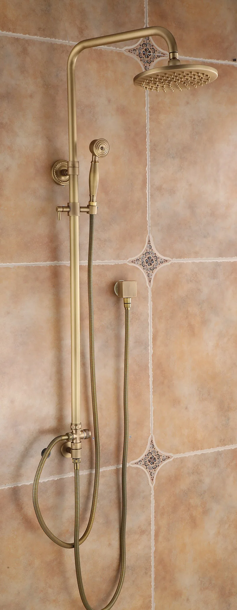 IMPEU Antique Bronze Bathroom Shower System, 2 Functions, Rainfall Overhead, Brass Material, Available for Wall Supply Elbow