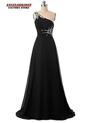 Angelsbridep Sexy Chiffon Evening Dresses One-Shoulder Lace-up Formal Suknie Wieczorowe Long Abiti Da Cerimonia With Sequins