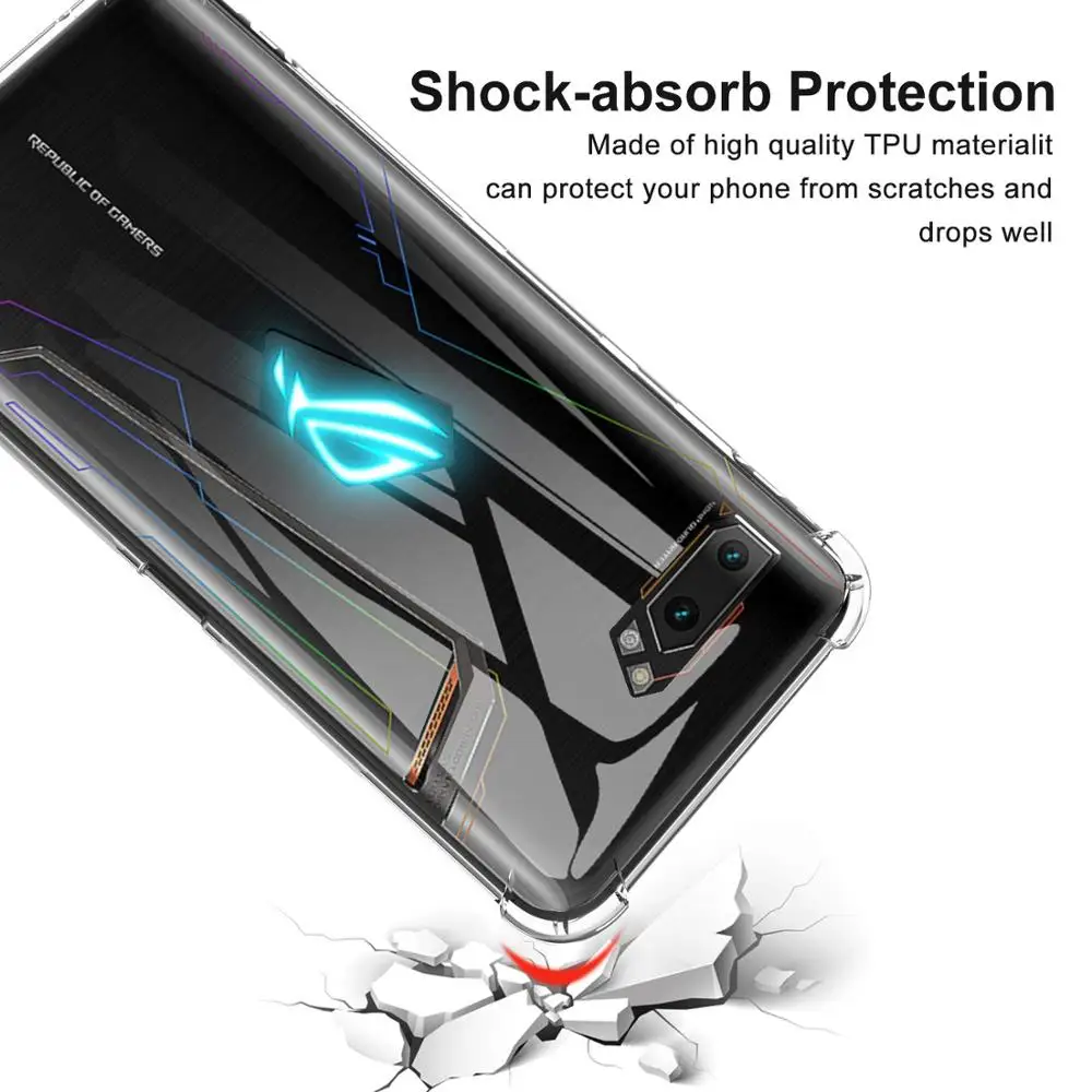 Air Cushion Shockproof Soft TPU Case for Asus ZS660KL ROG Phone II Crystal Clear Airbags Case ROG Phone 2 Anti-knock Back Cover