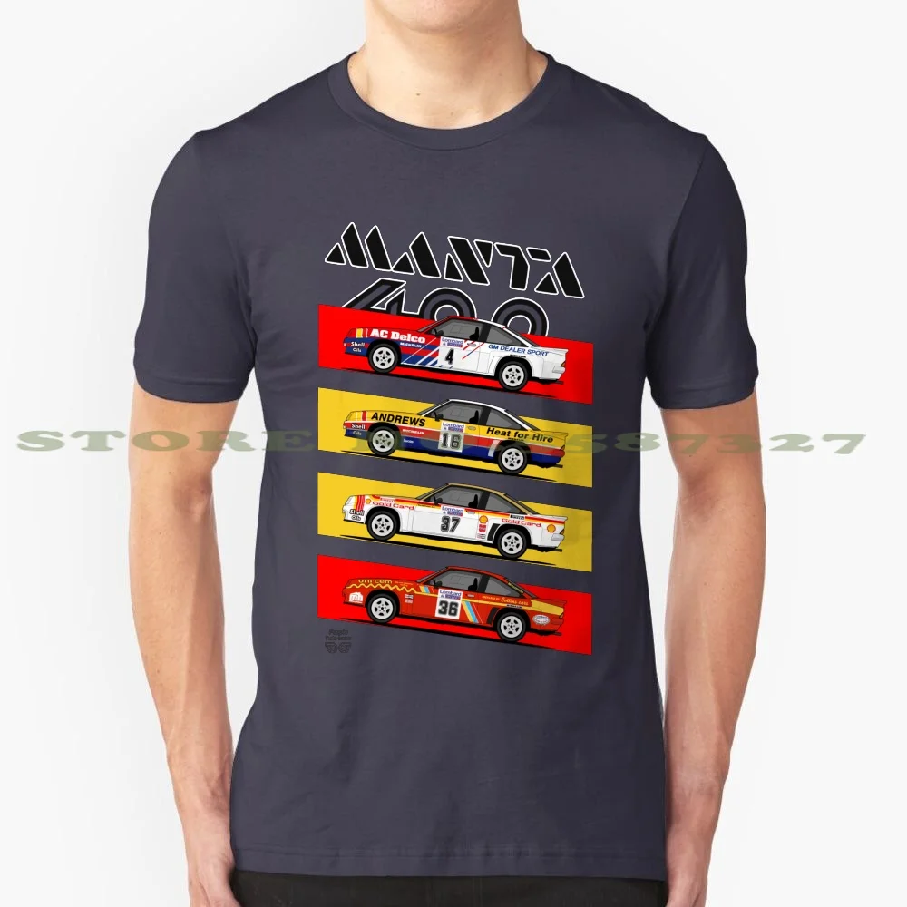 Manta 400 Rac 84 100% Cotton T-Shirt Opel Ascona 400 Rally Racing Cars Vintage Retro Mcrae Fisher Brookes Collins Team Vauxhall