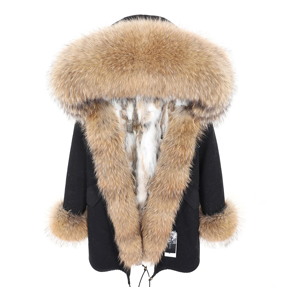 MMK fashion women\'s parka coat rabbit fur lining big raccoon fur collar winter coat jacket long hooded army green season warm ja