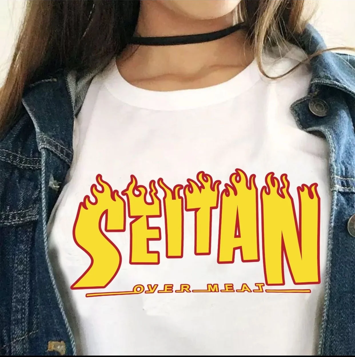 sunfiz YF Seitan Over Meat T-shirt Women Vegan Tee O Neck Short Sleeve Yellow Unisex T Shirt Aesthetic Harajuku 90s Tops