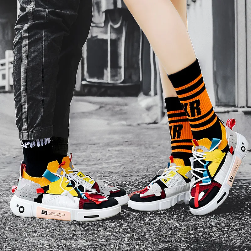 Fashion Design Colorful Stitching Platform Casual Sneaker for Men Unisex Sneakers Breathable Mesh Sock Men Trainers Shoes Casual