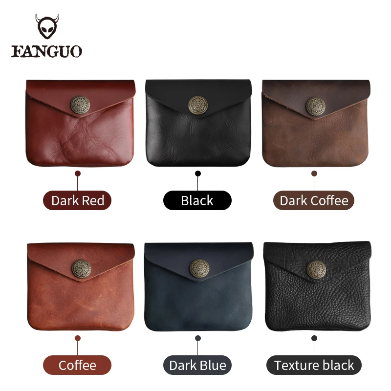 Vintage Men's Wallet Genuine Leather Card Holder Coin Purse With Zipper Pocket Handmade Portable Short Money Pouch