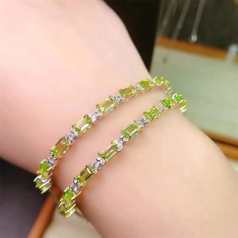 

Jewelry 925 Silver Bracelet 100% Real Peridot Jewelry Bracelet Fashion 925 Silver Gemstone Jewelry Gift for Woman