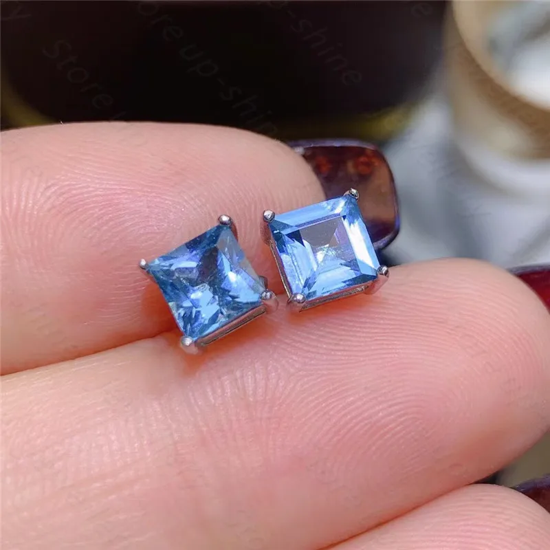 

New natural blue topaz earrings, 925 silver women's earrings, luxurious and elegant design highlights feminine charm