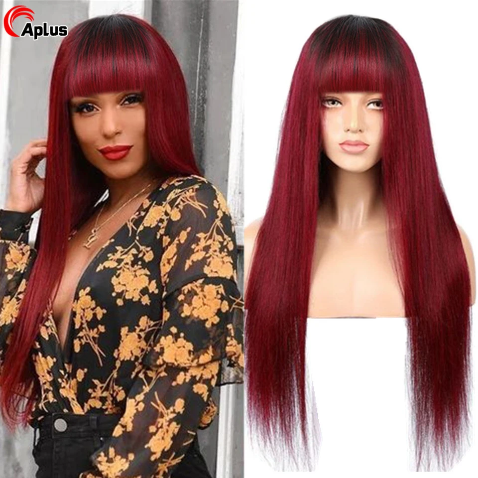 1b 27 Ombre Blonde Human Hair Wigs With Bang Bone Straight Fringe Wig Human Hair Bob Bangs 4x4 Lace Closure Wig For Black Women