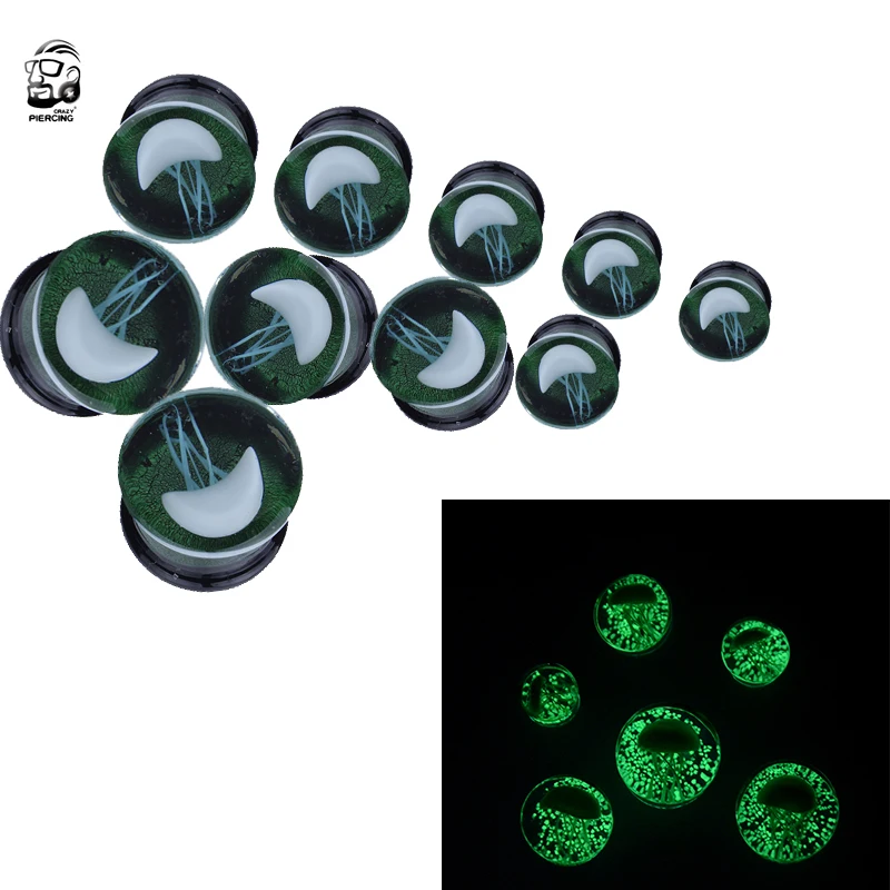 Mixed Size Green Earplugs Double Horn Saddle Stretch Measuring Extender 8-16mm 60 pieces/lot Ocean Jellyfish Glass Ear Plugs