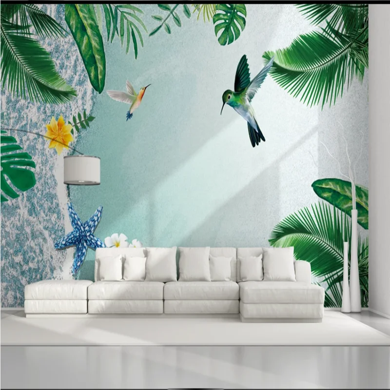 

XUE SU Customized large wallpaper wall modern minimalist tropical plants beach interior decoration painting wall cloth