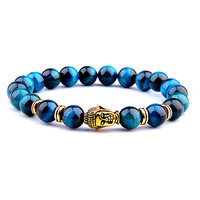 AAAAA Royal Blue Tiger Eye Men's Bracelet Beads Natural Stone Buddha Stretch Charm Bracelets for Women Men Fashion Jewelry 2020
