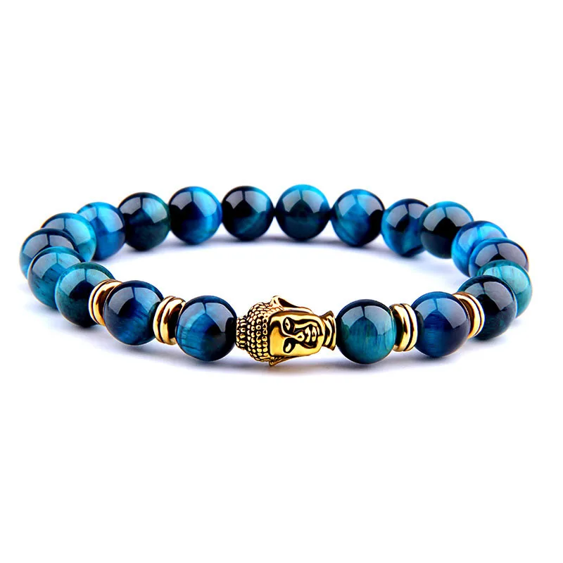 AAAAA Royal Blue Tiger Eye Men's Bracelet Beads Natural Stone Buddha Stretch Charm Bracelets for Women Men Fashion Jewelry 2020