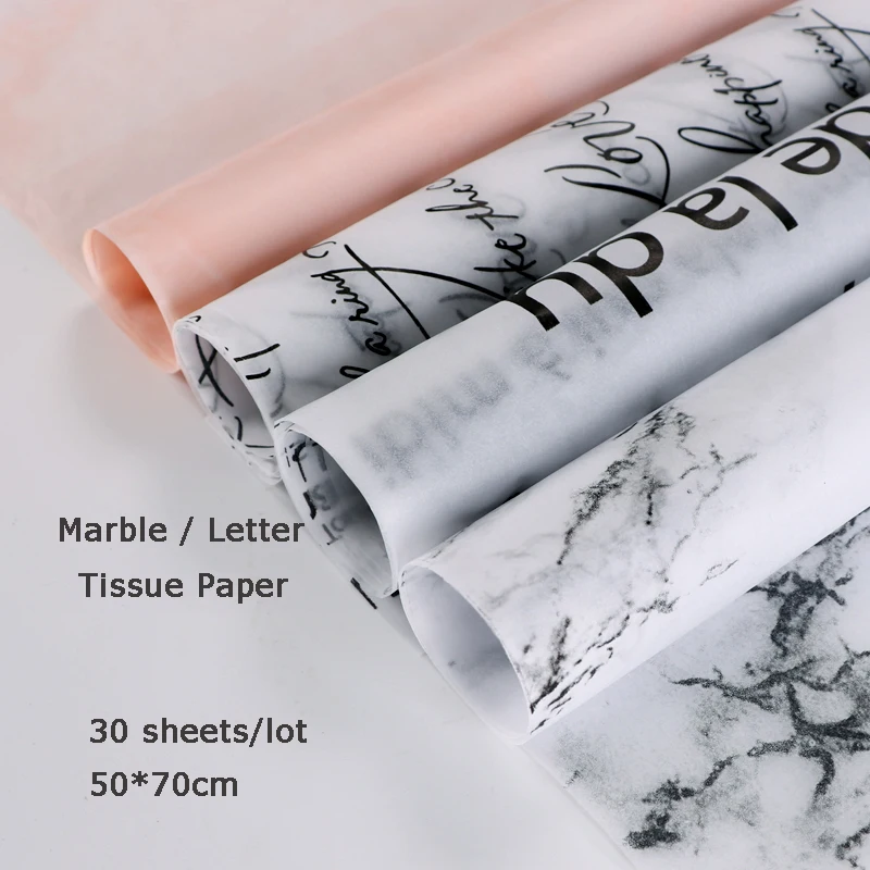 Marble / Letter Flower Wrapping Tissue Paper Material 28 sheets Shoes Gift Packing Craft Paper 50*70cm DIY Bouquet Supplies