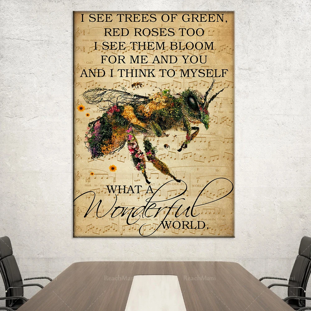 يا له من عالم النحل الرائع، لقد رأى ملصقات كلمة لأشجار الورد الخضراء والحمراء. أنواع النحل. الملصقات الفنية للعيش