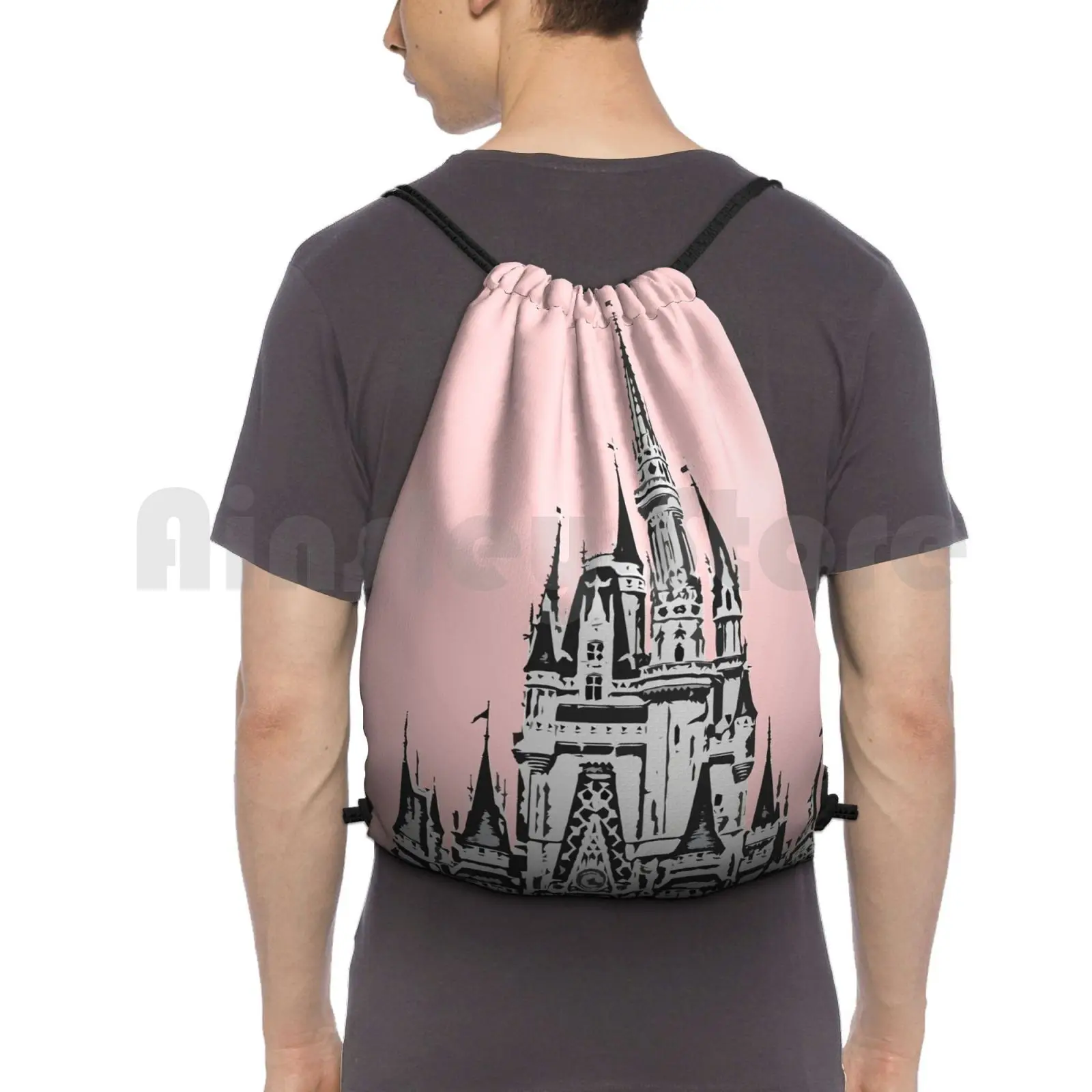 Magic Castle Ii Millennial Pink Backpack Drawstring Bags Gym Bag Waterproof Millennial Pink Millennial Pink Castle Magic