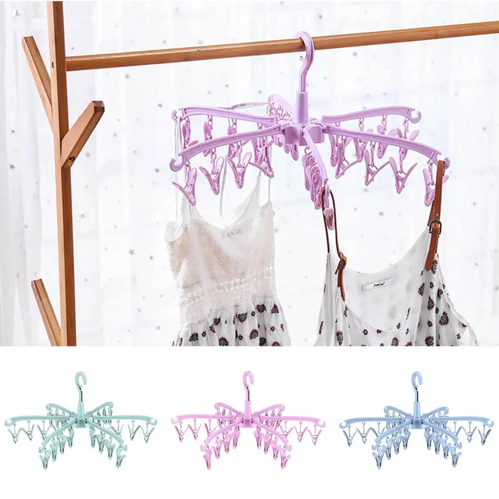 Clothes Drying Hanger Clothing Rack Foldable 24 Clips Plastic Sock Laundry Folding Airer Hanger Underwear Socks Holder