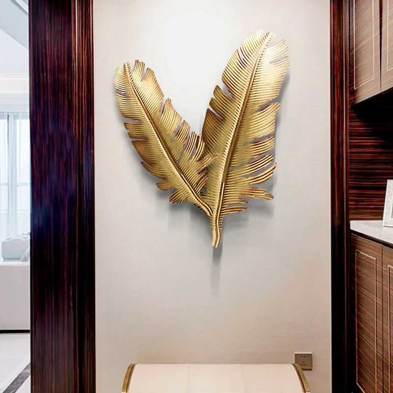 

European Luxury Wrought Iron Flower Feather Wall Murals Home Livingroom Wall Hanging Crafts Hotel Porch Wall Stikcer Decoration