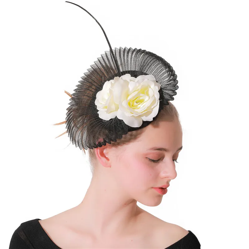 

Bridal Classic Mesh Floral Fascinators Hats Women Charming Chapeau Cap With Hair Clips Bridal Marriaged Wedding Headwear Flower