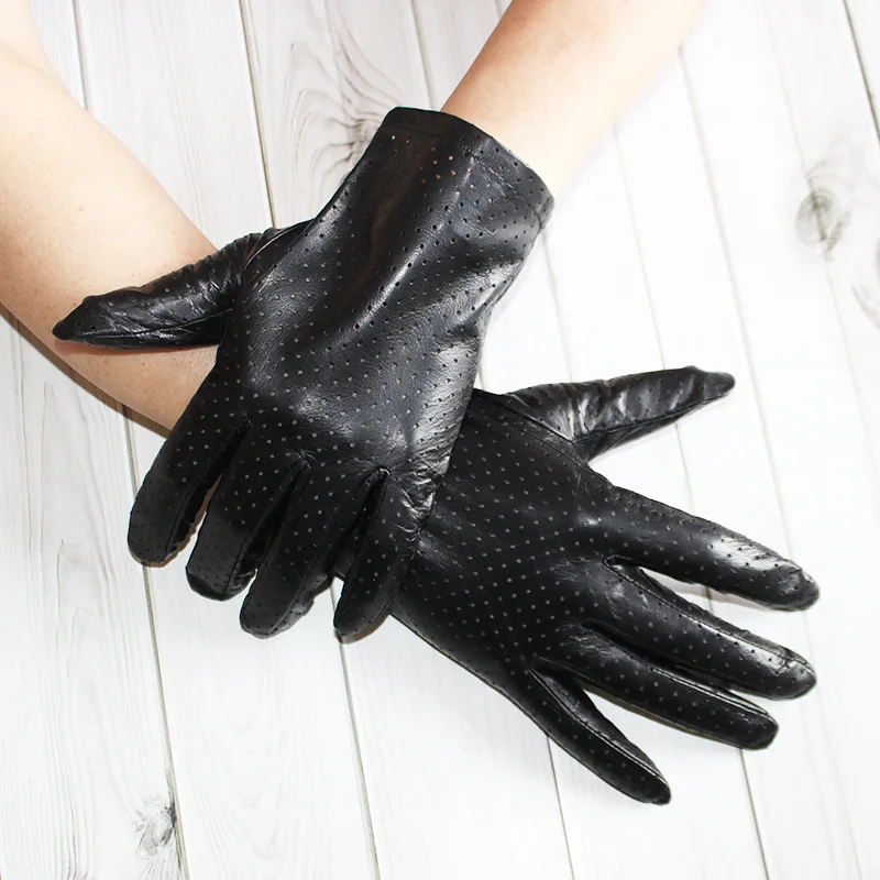 Men's Black Summer Driver Gloves High-End Imported Goat Leather Single-Layer Thin Fashion Driving Accessories