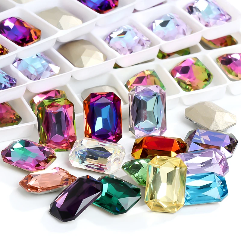 10pc Tourmaline Octagon Mahjong Glass Crystals Rhinestones for Clothing Glue On Nails DIY Jewelry Decoration Accessories Wedding