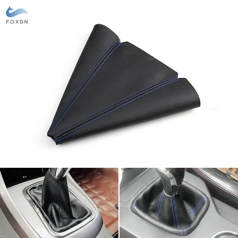 Black-blue line Universal Car Accessories Soft Leather Cover For VW Gear Shift Gaiter Shifter Lever Boot Dust Cover Shift Knob