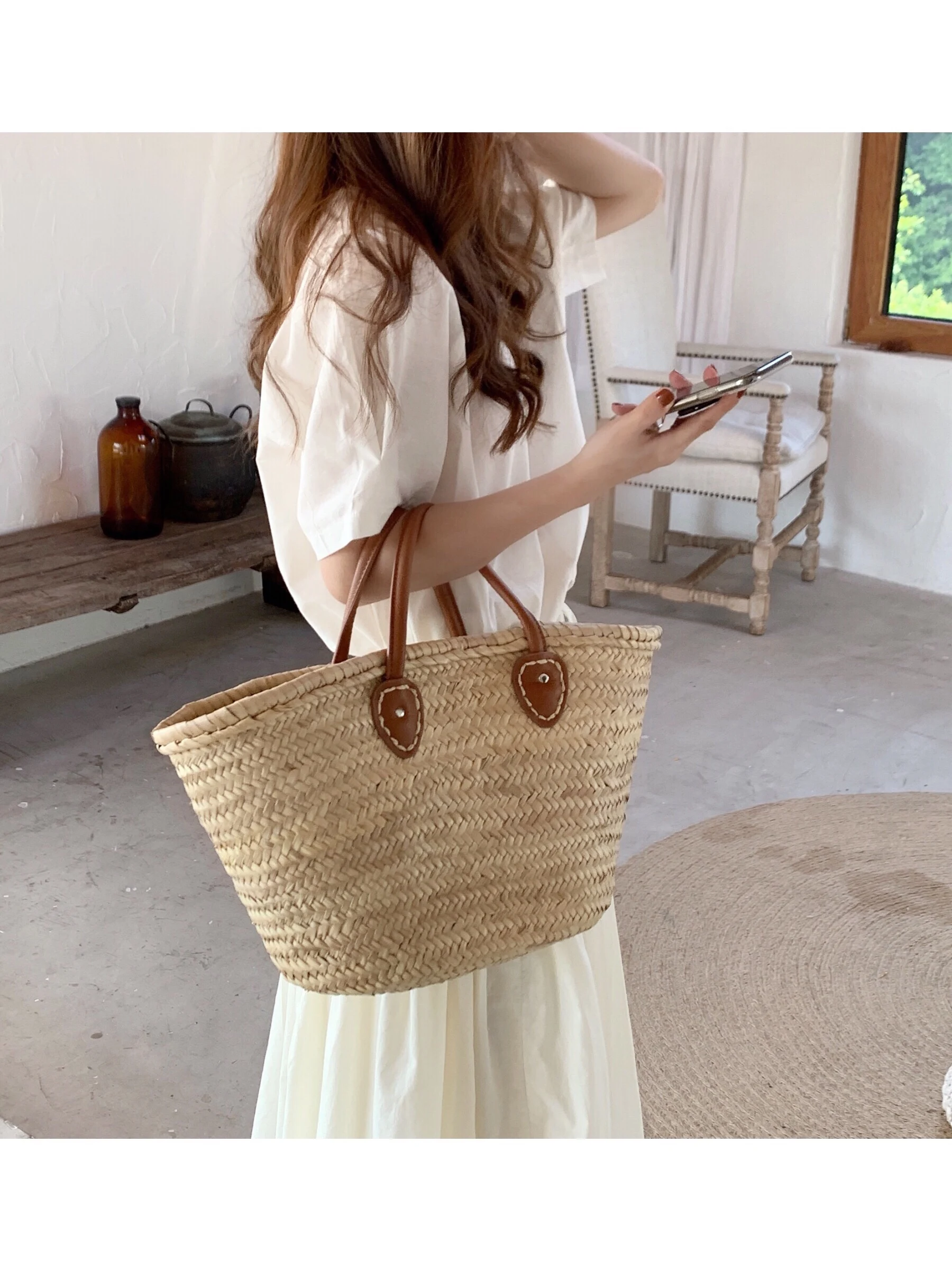 BIG Summer Handmade Bags Women Beach Weaving Ladies Straw Bag Wrapped Beach Bag Rattan Kintted Top Handle Handbags Travel Totes