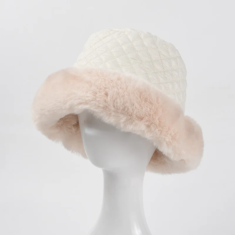 

OMEA зимняя теплая плотная пушистая стеганая Панама, черная модная дизайнерская шапка, белая элегантная пушистая Панама со стразами, Россия