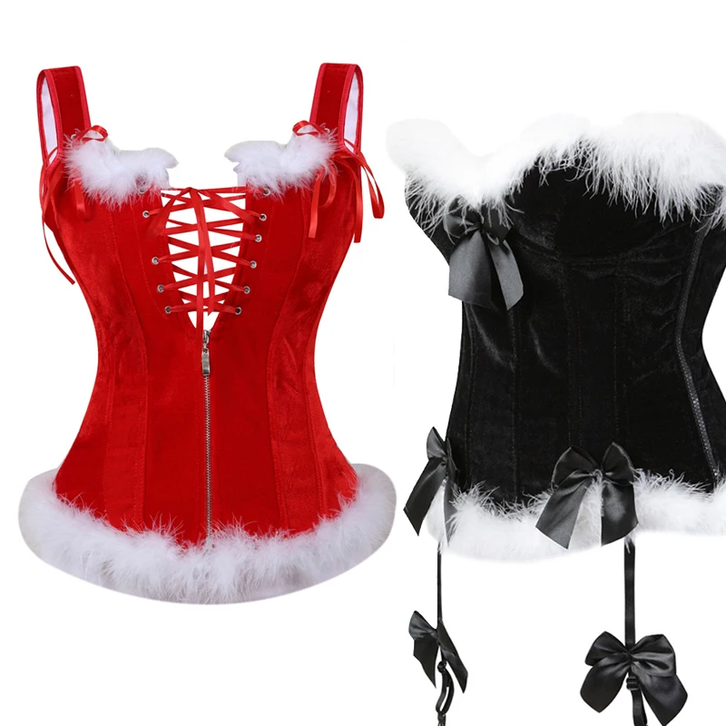 Corset en velours pour femmes, Costume de vacances, père noël, Lingerie érotique, Bustier, robe de fête fantaisie, Cosplay, carnaval, Halloween