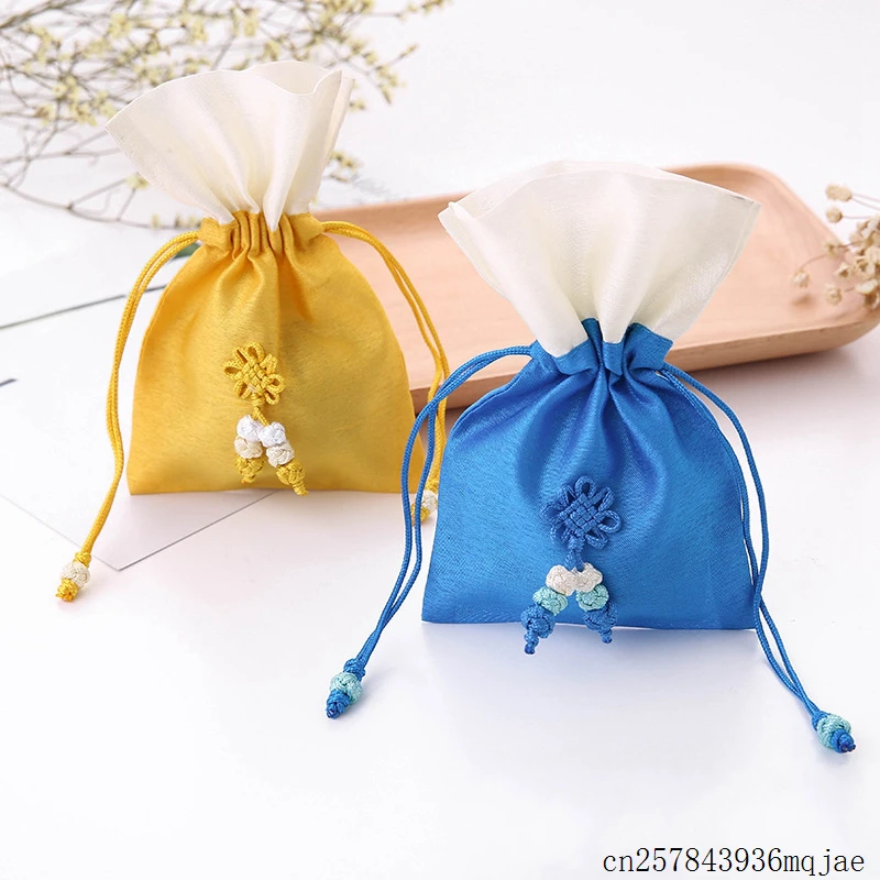 50 Pcs Chinese Knot Gift Bags Drawstring Silk Fabric Packaging Pouch Storage Pocket Sachet Patchwork Organza