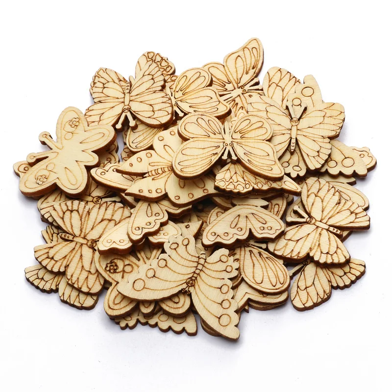 20pcs Mix Natual Butterfly Shape Wooden Scrapbooking Painting DIY Craft Wood Slices Home Decoration Handmade Accessories