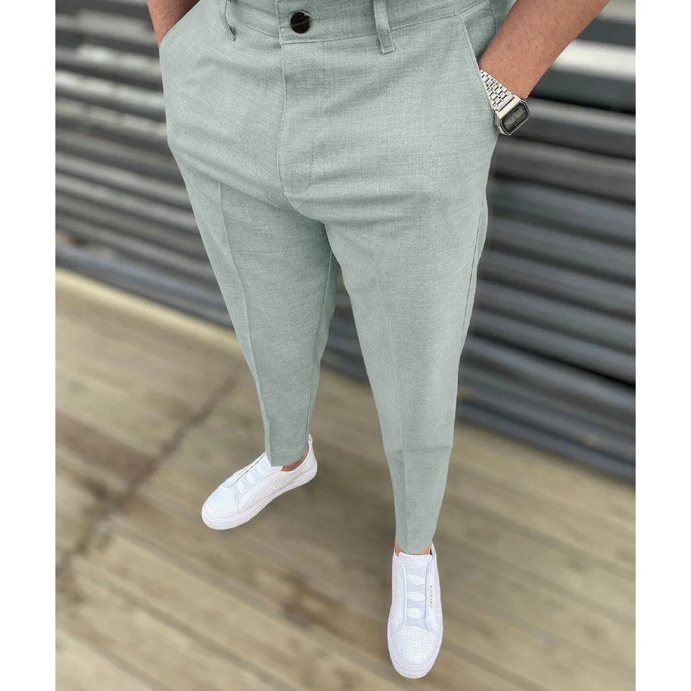 Calça casual de terno reto masculino, streetwear social formal, calças lápis para homens, trabalhadores de escritório de negócios, casamento, venda quente