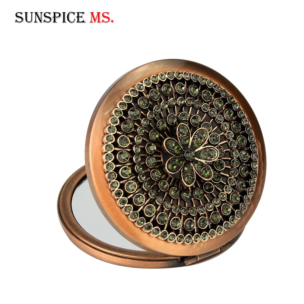 Sunspicems Vintage Moroccan Rhinestone 2-Face Portable Comb Set Makeup Mirror Cosmetic Mirror Turkish Deisgn Ethnic Bridal Gift