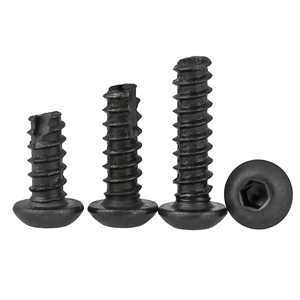 Yiqianyuan 30Pcs M2 M2.6 Grade 8.8 Carbon Steel Black Oxide Hexagon Socket Pan Head PB Thread Cutting Tapping Screws Wood Screws