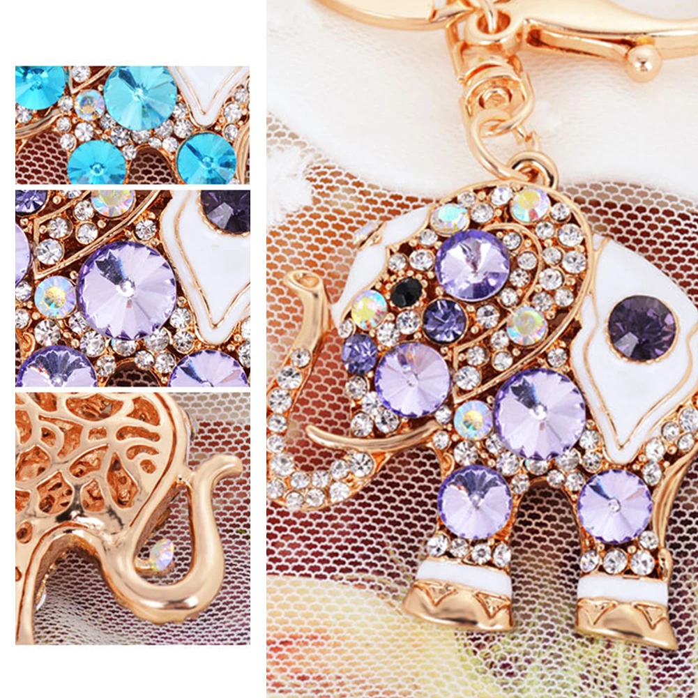 Bling Rhinestone śliczny słoń brelok do kluczy torebka z pierścieniem prezent wisiorek klucz torebka z łańcuszkiem wisiorek samochód pierścień wisiorek biżuteria — zdjęcie 6