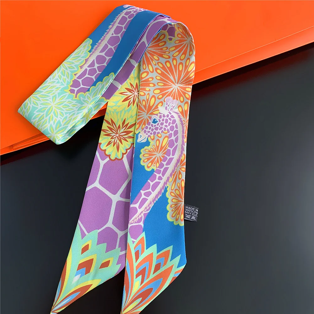 New design Multi-function skinny scarves giraffe printed for Ladies silk scarves Thin and Long scarf heandband female kerchief