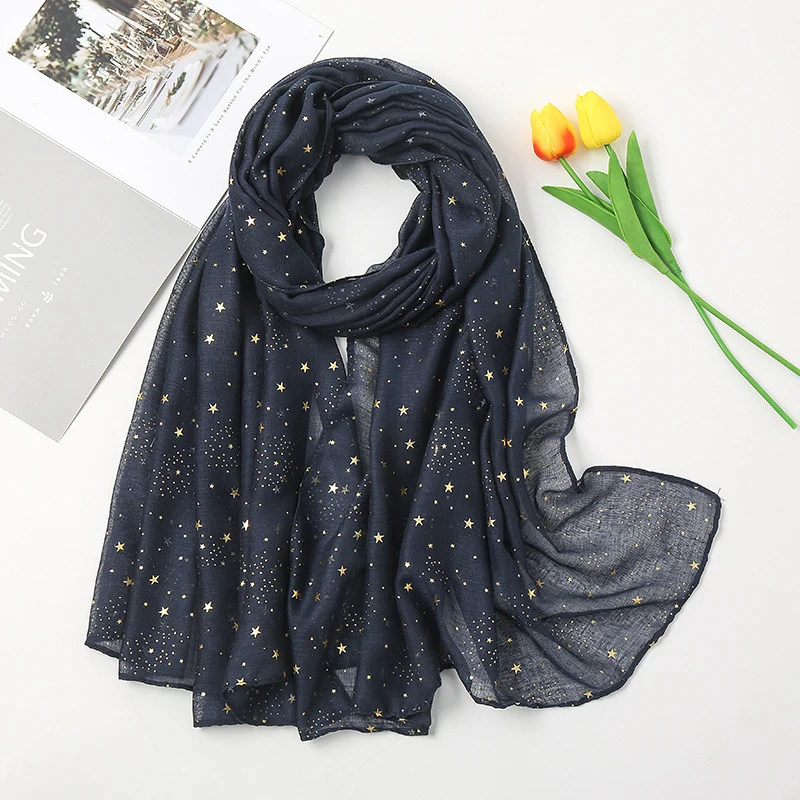 2021 Newest Glitter Cotton Scarf Women Luxury Muslim Fashion Hijab Golden Stars Women\'s Scarves Foulard Femme Musulman Bandana