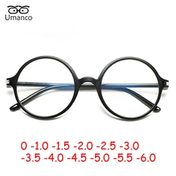 Vintage Black Round Myopia Glasses for Men Women Anti Blue Light Computer Eyeglasses Finished Prescription Nearsight Eyewear -1