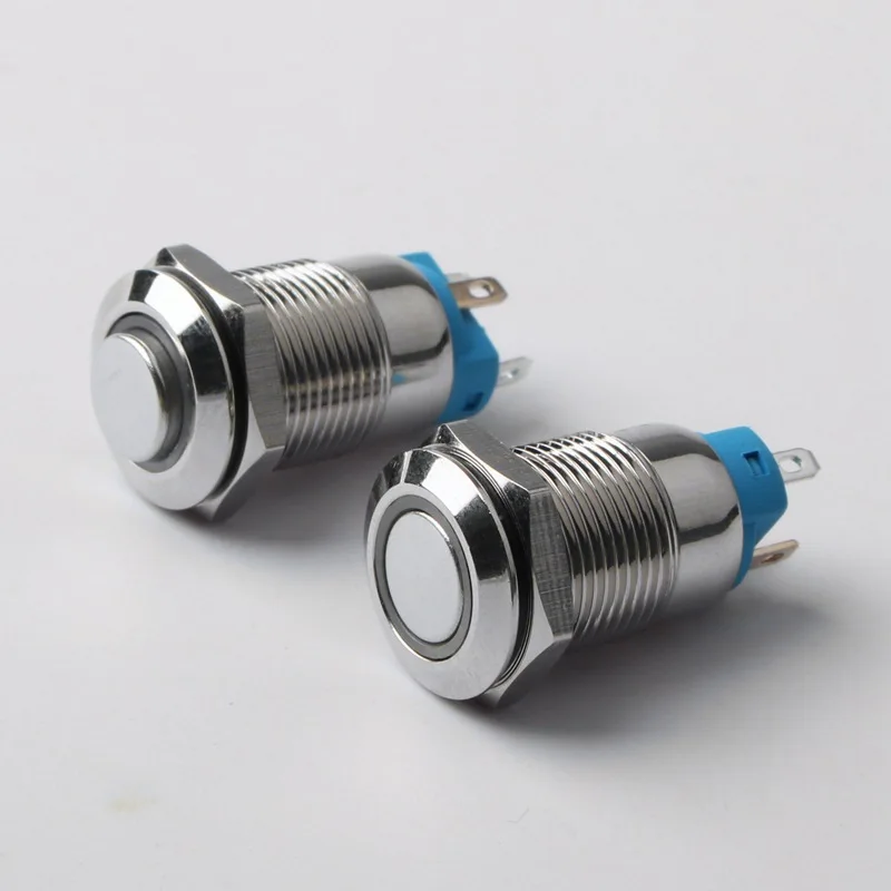 2pcs/lot 12mm hole spacing Metal Push Button Switch With Light Flat/High Head Waterproof Self-Locking  Normal Open Pin Terminal