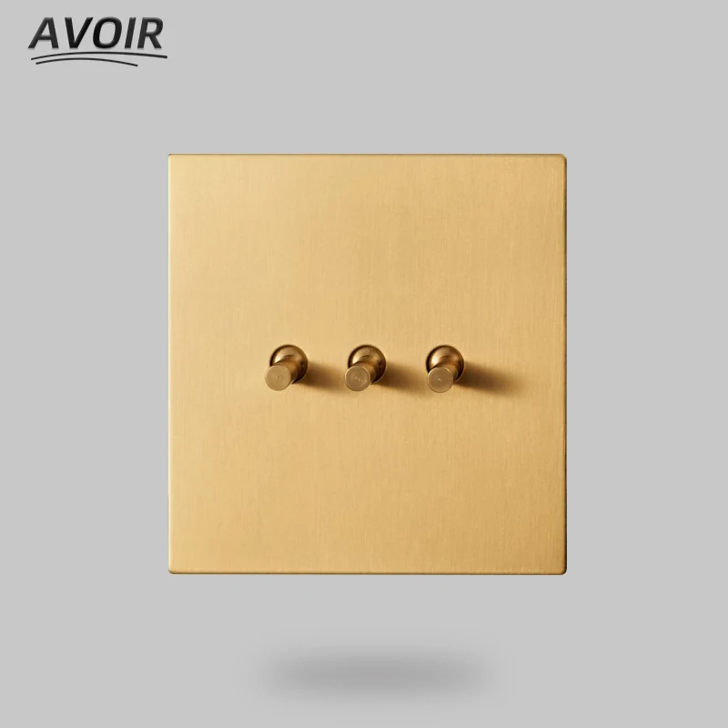 

Avoir Toggle Switch Usb Wall Socket Electrical Outlets Gold Stainless Steel Panel Vintage Switch Dimmer RJ45 Network EU FR Pulgs