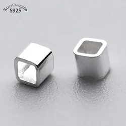 6PCS Real Pure Solid 925 sterling Silver Crimp End Beads Silver Crimps Silver End Bead Square Tube for Jewelry Making Findings