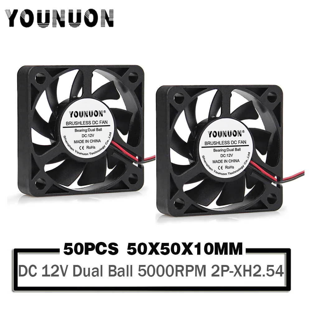 

50 Pieces 12V Ball 5010 Cooling Fan 50x50x10mm Brushless DC Cooler 2-Wire Fan For 3D Printer PC Laptop Computer Industry Fan