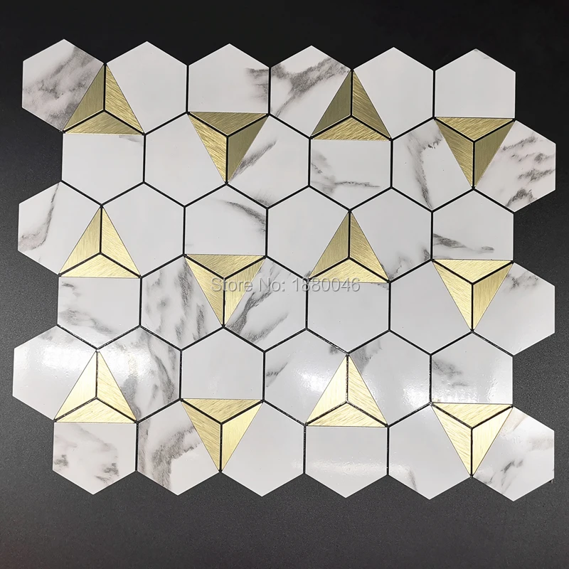 11 Pcs/Pack Self-adhesive Hexagon Aluminum Composite Mosaic Tile Wall Sticker Interior Decoration Wall Material Mosaic Tile