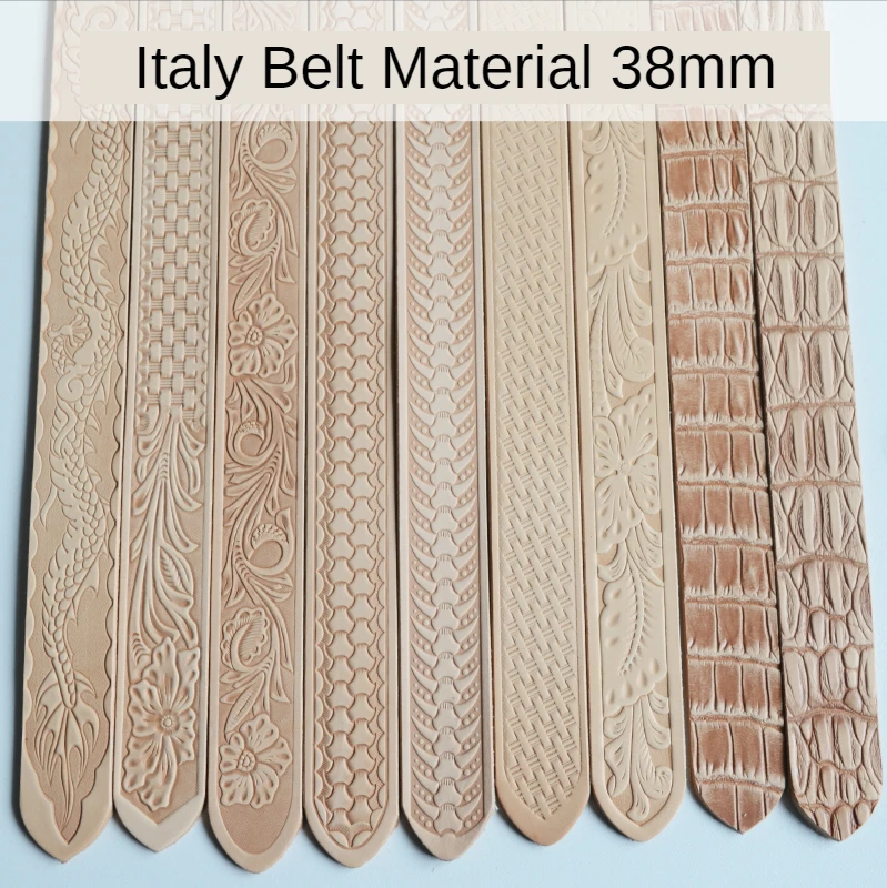 Italy Imported Full-Grain Leather Embossed Belt Waistband Belt Buckle Natural Veg Tanned Cowhide Strap DIY Genuine 110/120cm